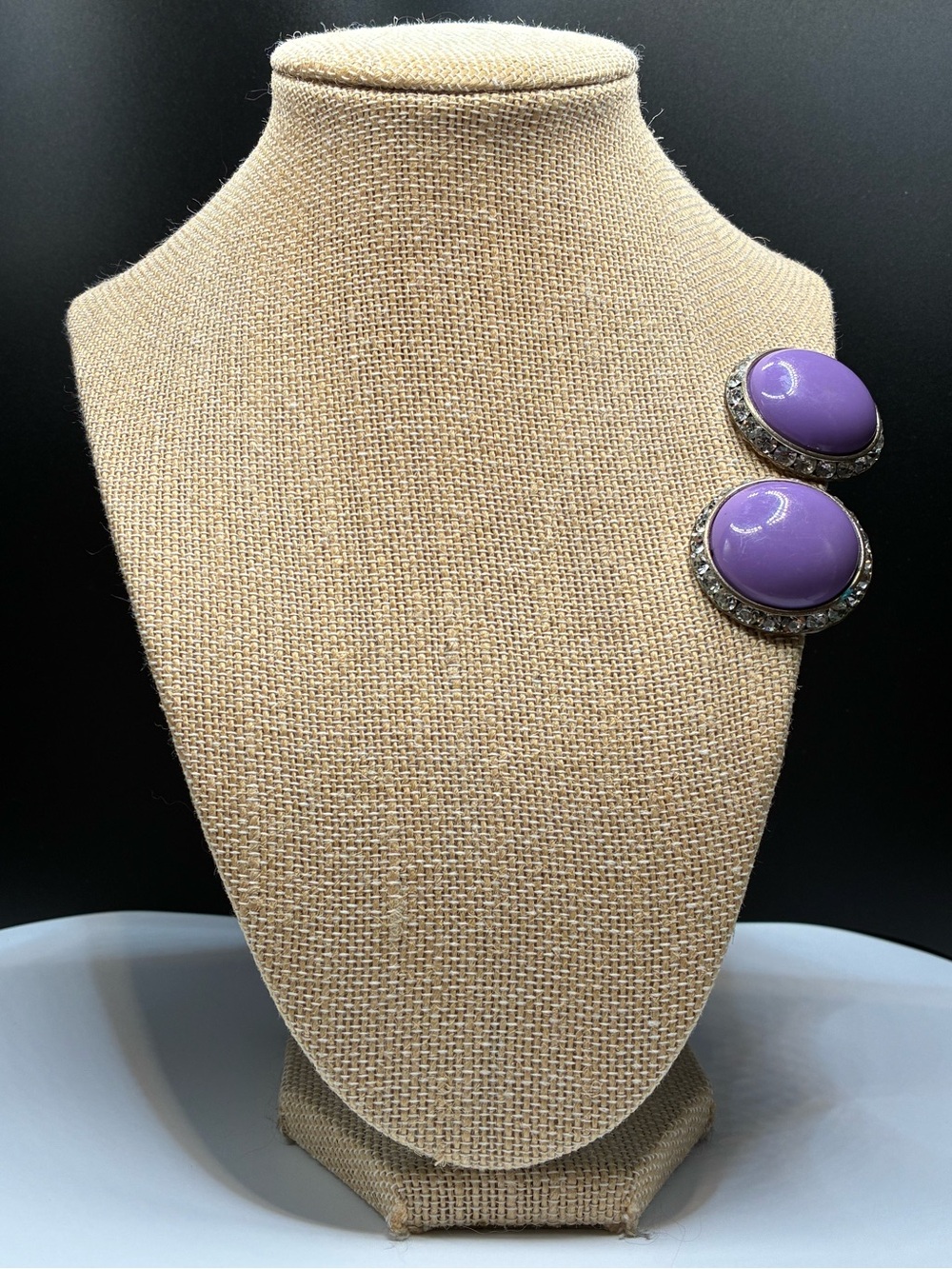 Vintage Lavender Acrylic & Crystal Dome Clip-On Earrings - Women Jewelry